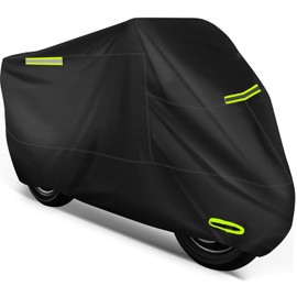 Motorcycle Cover All Season Universal Weather Quality Waterproof Sun Outdoor Protection Night Reflective with Lock-Holes & Storage Bag Fits up to 86.5" Motorcycles Vehicle Cover