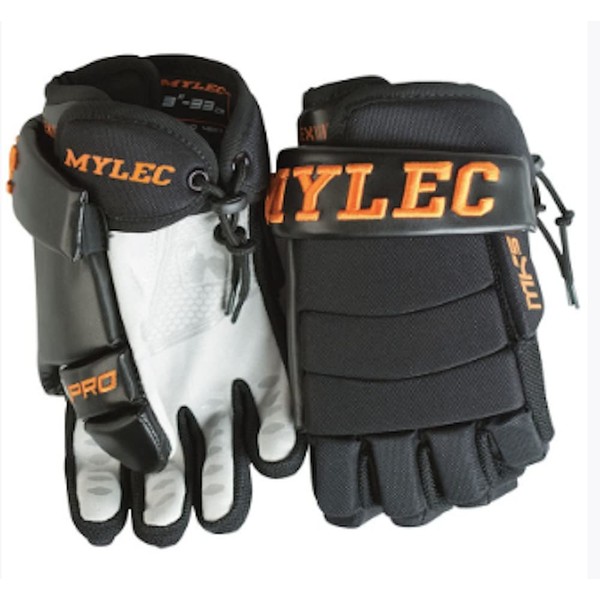 MyLec MK5 Hockey Gloves, Hook Closure for Perfect Fit, 3-Roll Design, Nylon Hockey Stuff with Tough Leather Palm, Lightweight, Durable & Breathable Lacrosse Gloves, EVA Foam(9",Black/Orange)