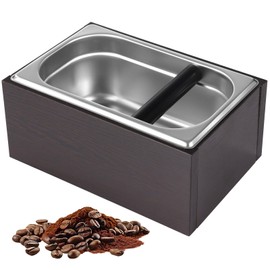 Stainless Steel Espresso Knock Box, Large Capacity Coffee Grounds Container with Removable Inner Tank, Rubber Knock Bar, Anti-Slip Base, Barista Coffee Accessories for Home and Cafe Use