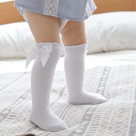 DRESHOW Baby Girl Knee Socks Toddler Dress Socks Baby Bow Stocking Cotton Infant Socks, 5 pairs knee high socks: bow 31