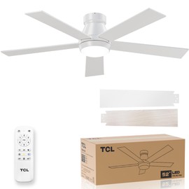 TCL 52" White Ceiling Fan with Light and Remote, Modern LED 3-Color, 3CCT, Quiet Motor for Bedroom, Living Room, Dining Room, Ceiling Fans with Lights (White)