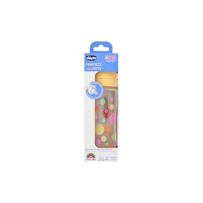 Chicco Biberón Perfect Easy 300 ml Flujo Rápido Amarillo Previene