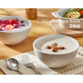 ONEMORE White Ceramic Bowls Set of 6, 24oz - Microwave & Dishwasher Safe Soup/Cereal Bowls - Single Salad Serving Bowl, Scratch-Resistance