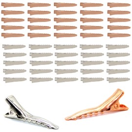 Fun-Weevz 100 Hair Clips for Bows, 1.25 Inch Copper and Silver Metal Alligator Pins with Teeth for Girls Hairdressing Salon, DIY Accessories Hairpins for Women