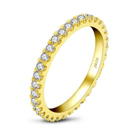 AINUOSHI 18KYellow Gold Plated Sterling Silver Cubic Zirconia Simulated Diamond Anniversary Stackable Ring Eternity Band for Women T 1/2