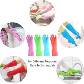 URBANSEASONS Dishwashing Rubber Gloves for Cleaning – 4 Pairs Household Gloves Including Blue, Pink, Green and Red, Non Latex and Fit Your Hands Well, Great Kitchen Tools