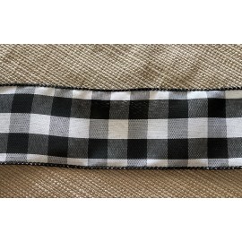 Plaid 2.5" wired ribbon Buffalo check plaid black white farmhouse Light Weight 80 ft.