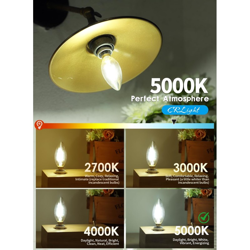 CRLight LED Candelabra Bulb 5000K Daylight White, 25W Equivalent 250