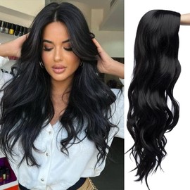 QAUARUMSUN 26In Long Black Wigs for Women Long Wavy Middle Part Wig Synthetic Hair for Women's Daily and Party Use