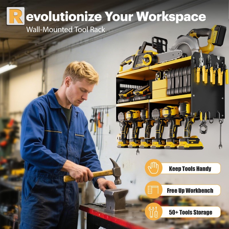 Spampur Large Power Tool Organizer Wall Mount with Charging Station,