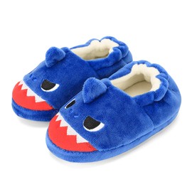LACOFIA Toddler Boys Plush Slippers Novelty Kids Winter Anti-Slip House Animal Slipper Shoes Blue Shark 5/6