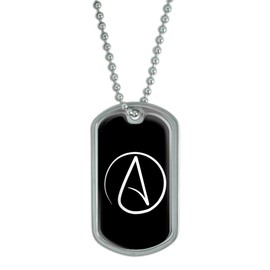 Graphics and More Atheism Symbol - Atheist - White on Black - Military Dog Tag Luggage Keychain