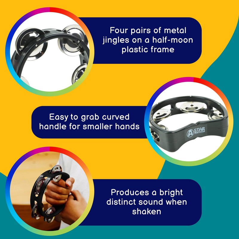 A-Star Small Half Moon Plastic Cutaway Design Tambourine, 4 Single