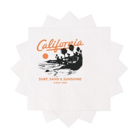 VOWFOO California Cocktail Napkins Retro Vintage Vacation Destination Summer Surf Sand Sunshine Beach Sunset Western Boho Hippie Party Disposable Paper Napkins 100Pcs 4.5 x 4.5 2-ply (California)
