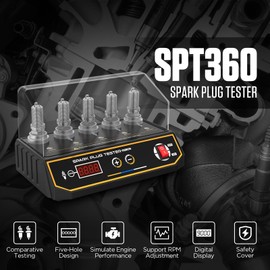 5 Hole Spark Plug Tester SPT360 Automotive Moto Spark Plug Ignition Tools 200~9999 RPM Adjustable Frequency Ignition Coil Tester Car Spark Plug Detector Spark Plug System Analyzer 110V/220V