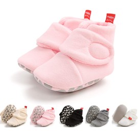 Ohwawadi Infant Baby Boys Girls Slippers Booties Soft Sole Baby Sock Shoes Newborn Crib Shoes First Walkers Warm Footwear Pink 0-6 Months