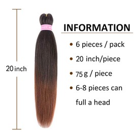 AFNOTE Pre Stretched Braiding Hair Extensions for Braids 20 Inch 6 Packs Ombre Brown Braiding Hair Pre Stretched Synthetic Soft Prestretched Braid Hair Extension Hot Water Setting-Black/Brown 1B/30#