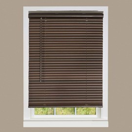 PowerSellerUSA 1" Vinyl Slats Room Darkening Cordless Window Blinds, 64L x 27W Inches Manual Operation Mode Blackout Privacy Blind, Solid Pattern Ceiling-Outside Mount Pull-Up Mini Blinds, Mahogany