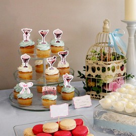 40PCS Edible Martini Bow Cupcake Toppers A Tini Bit Older Coffee Cupcake Glutinous Rice Paper Decorations Martini Bow Themed Birthday Bachelorette Bridal Shower Party Decorations