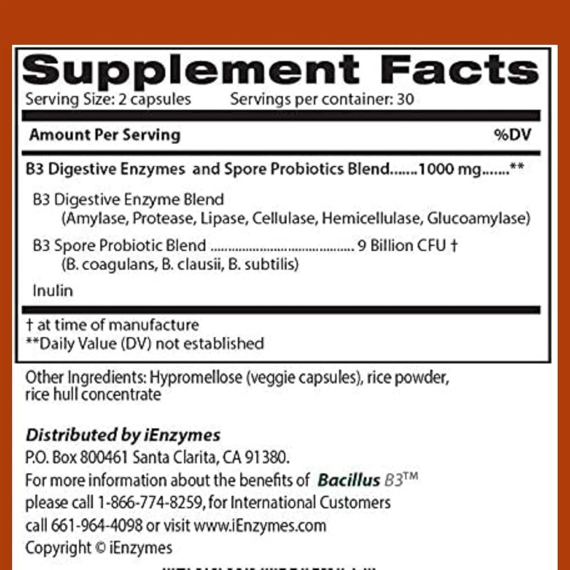 iEnzymes Bacillus B3 Probiotics - Bacillus Subtilis, Coagulans Clausii Enzymes