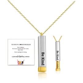 DivaGlamz Be Kind Of A B Necklaces For Women, To Best Friends Sorority Sisters Inspirational Square Tubes Pendant With Hidden Message Stainless Steel Band Friendship Gift Jewelry, Large, Stainless