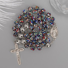 Nazareth Store Rhinestones Crystal Beads Rosary, Catholic Rosary Necklace with Silver Miraculous Medal INRI Crucifix, Multicolor Rosaries in a Gift Case, 22 ", Glass, No Gemstone