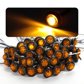 Meerkatt (Pack of 50 3/4 Inch Mini Round Amber LED Side Marker Turn Signal Light Clearance Lamp for Truck Trailer Marine Waterproof 12V DC with Rubber Grommets