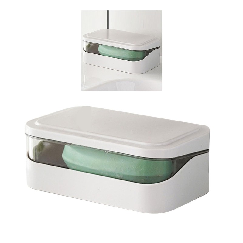 Soap Box with Removable Drainer and Lid, PP Leakproof Portable
