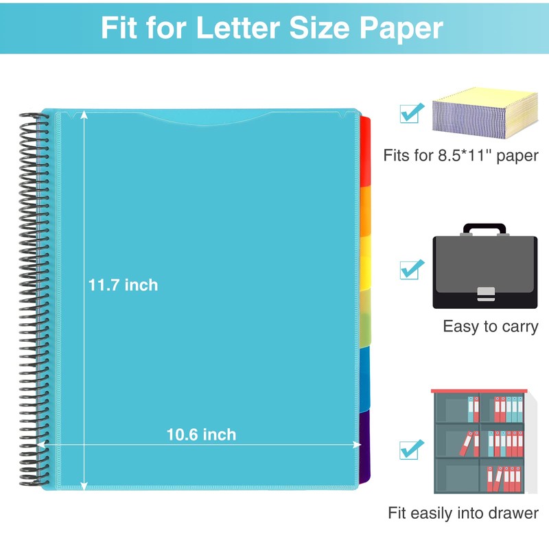 12 Pocket Project Organizer, Forvencer 1/6-cut Tab Binder Organizer with