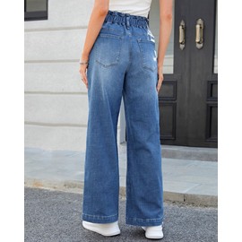 Roskiky Jeans Women's Wide Leg Stretch High Wasited Elastic Waist Bell Bottom Baggy Jeans Y2k, Classic Blue