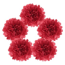 sourcing map 5Pcs Paper Pom Poms, 6 Inch Paper Flowers Tissue Paper Flowers Mexican Paper Flowers for Birthdays Party Wedding Red