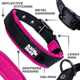 Black Rhino Dog Collars for Medium Dogs - Adjustable Reflective Heavy Duty Dog Collar with Ultra-Soft Neoprene Padding - Weatherproof, Durable, and Comfortable - Ideal for Active Dogs - Pink and Black
