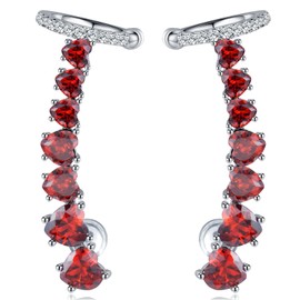 Weinuo-Women's 925 Sterling Silver Post Stud Earrings For Cartilage Ear Cuffs Hoop Climber 7 Cubic Zirconia Cz Hypoallergenic Piercing Gifts For Her 36Mm Red