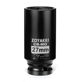 ZOYAKKI 1/2" Drive x 27 mm Deep 6 PT Impact Socket, CR-MO,1/2-inch Drive 6 Point Axle Nut Socket for Easy Removal of Axle Shaft Nuts (Metric 27MM)