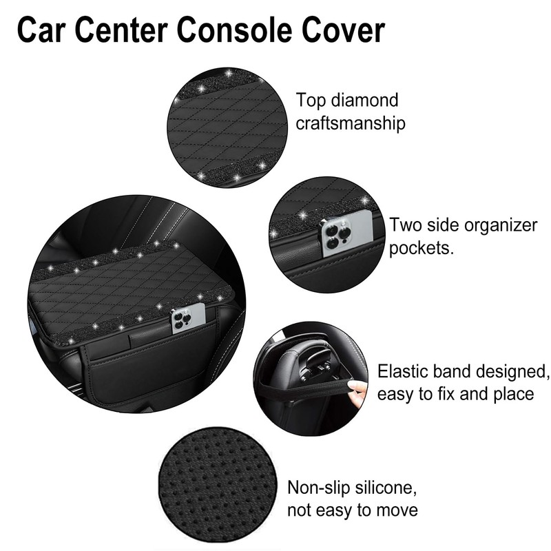 NBTEPEM Bling Car Center Console Cover, Leather Car Arm Rest