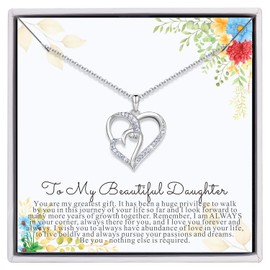 NINAMAID 925 Sterling Silver Heart Necklace for Daughter, Mother Daughter Necklace, Birthday Christmas Gifts