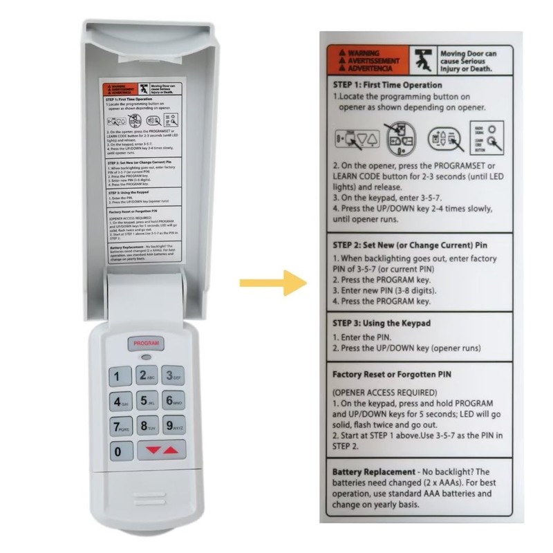 2023 Version Garage Door Remote Wireless Keyless Keypad Replacement for