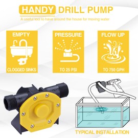 TOPWAY Self Priming Water Drill Pump Attachment with Suction and Discharge Hose, Mini Hand Power Drill Pump for Water, Oil Transfer, etc