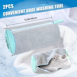 SHEPIN 2 x Shoe Wash Bags, Washing Machine, Shoe Bag, Wash Bag Shoes with 360° Cleaning Fluff, Reusable Laundry Net Shoes for Washing Machine, Laundry Bag Shoes with Zip