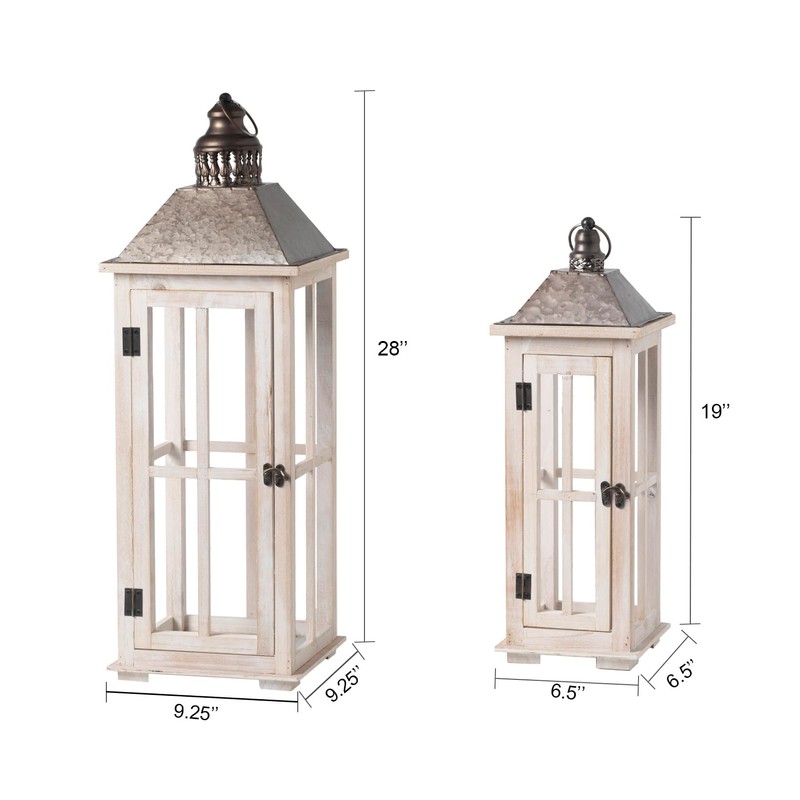 TIMRIS Large Rustic Wooden Decorative Lantern Set of 2, Modern