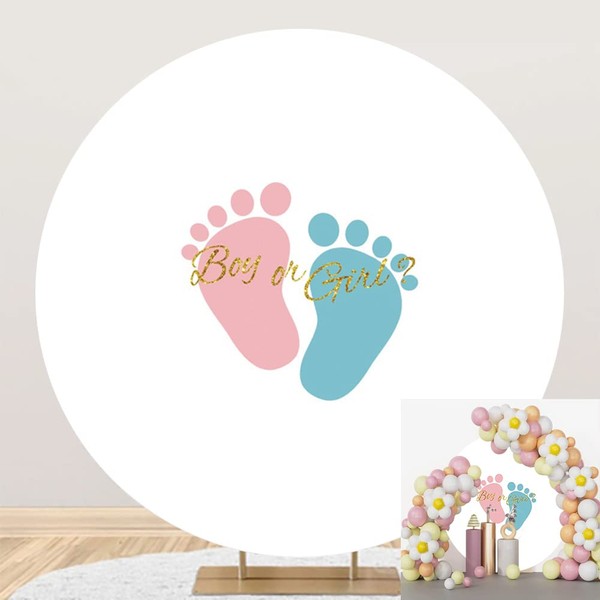 OERJU 7.5x7.5ft Gender Reveal Round Backdrop Boy or Girl Pink