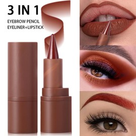 HANJILIAN 3-in-1 Multi-Use Lipstick Lip Liner & Eyeshadow | Matte Nude Dark Brown Red Lip Liner Creamy Lip Pencil Crayon, | Long Lasting Waterproof All-in-One Makeup Pencil for Natural Nude Looks(6#)