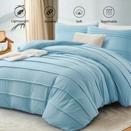 Oli Anderson Blue Duvet Cover King Size - Pleated King Duvet Cover, 3PCS Soft and Breathable Textured Bedding Set with Zipper Closure(Blue,104"x90")