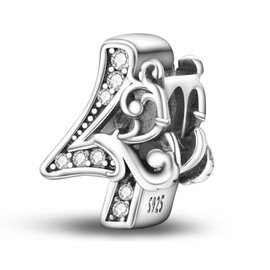 0 1 2 3 4 5 6 7 8 9 Number Charms 925 Sterling Silver for Women Fits European Charm Bracelets and Necklace, Silver