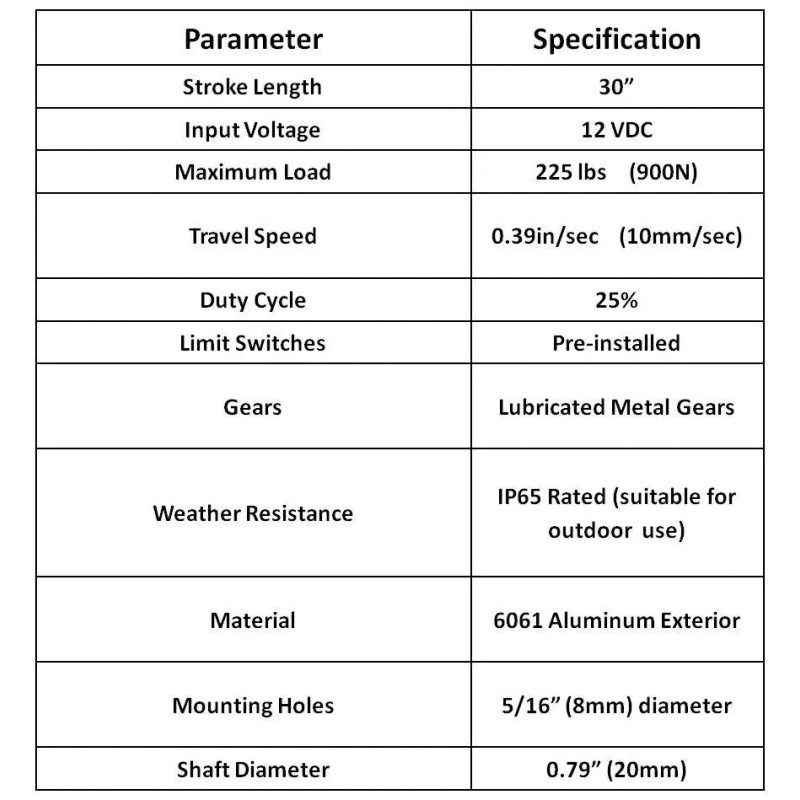 Windy Nation Heavy Duty 30" 30 Inch Linear Actuator Stroke