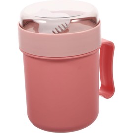Plástico Taza de Desayuno Portátil Compacta con Cuchara, Rosa Recipiente para Avena Overnight, Contenedor para Sopa, Envase para Yogurt y Granola, Taza Desayuno