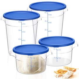 Wenqik 4 Pcs Food Storage Container with Lids Set Proof Dough Round Clear Commercial Containers with Scales and Handles for Bread Dough Rise Home Restaurant Food Storage 2 Qt 4 Qt (Blue)