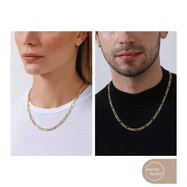 Jewelry Atelier Gold Chain Necklace Collection - 14K Solid Yellow Gold Filled Figaro Chain Necklaces for Women and Men with Different Sizes (2.8mm, 3.7mm, 4.7mm, 5.6mm)