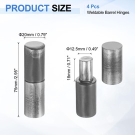 sourcing map 4Pcs Weldable Barrel Hinges, 3" x 3/4" Carbon Steel Heavy Duty Detachable Weld on Door Hinges for Metal Gate Swing Door Trailer Ramp