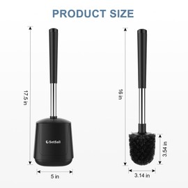 SetSail Toilet Brush and Holder 3 Pack, Self Closing Lid Toilet Bowl Brushes Holder Extra Long Handle Ventilated Toilet Brush Set for Bathroom Cleaning, Nylon Bristles, Black